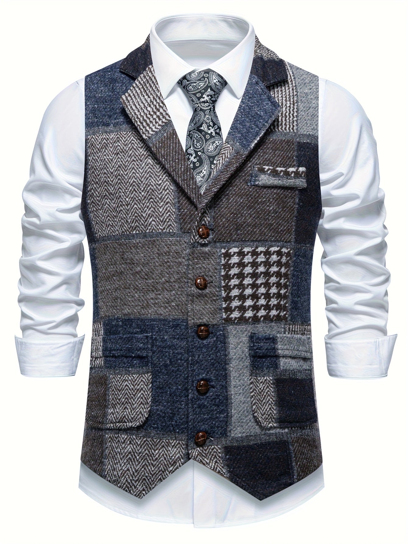 Matt | Patchwork Tweed Waistcoat with Herringbone Pattern