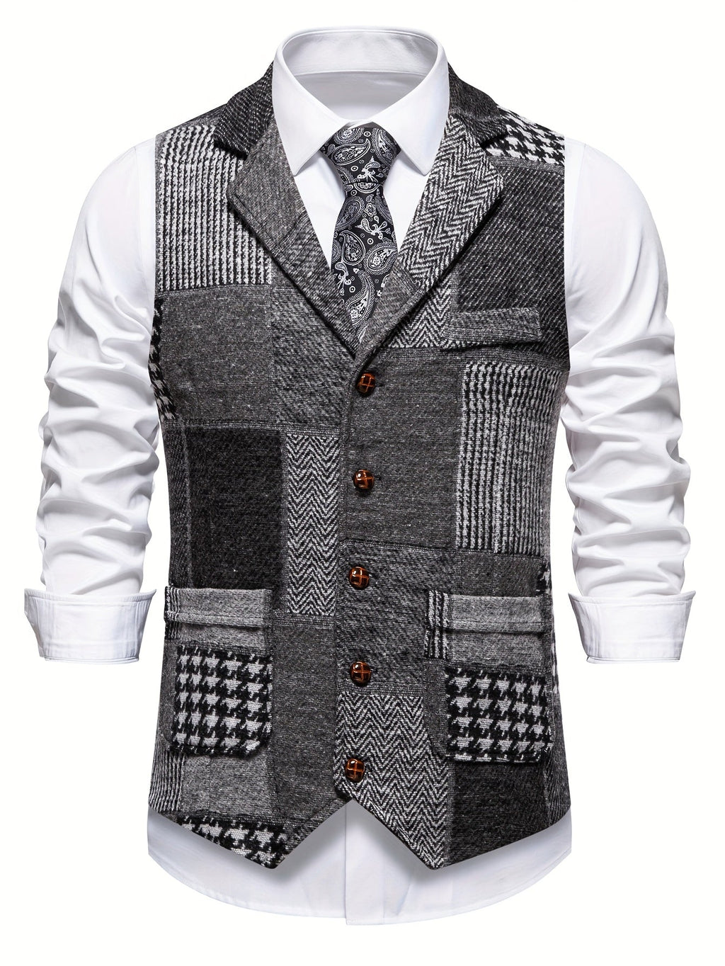 Matt | Patchwork Tweed Waistcoat with Herringbone Pattern