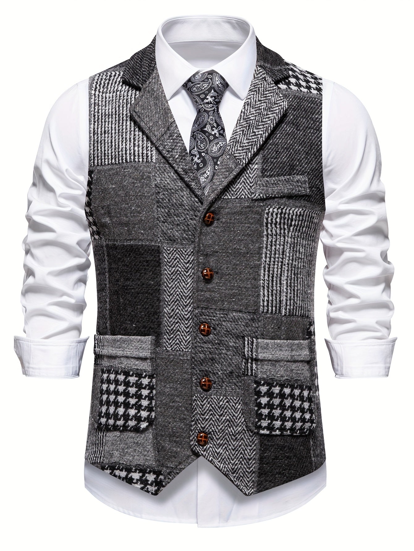 Matt | Patchwork Tweed Waistcoat with Herringbone Pattern