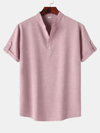 Short Sleeve Linen Henley Shirt
