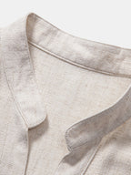 Linen and Rayon V-Neck Short Sleeve Shirt
