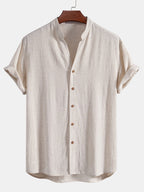 Linen and Rayon V-Neck Short Sleeve Shirt